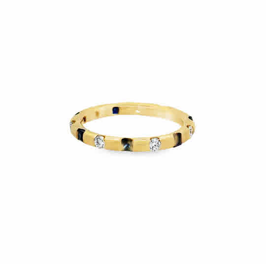Silent Opus Duo Ring with Sapphires and Diamonds, 14ky