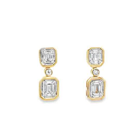 Lady's Yellow 14 Karat Bezel Dangle Earrings = 0.38tw Baguette G/H VS2