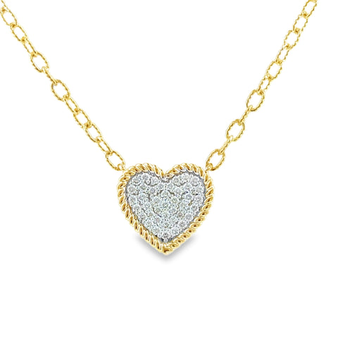 14 Karat Yellow Gold Pave' Heart Pendant with .32ctw Round Diamonds on a Paperclip Style Chain