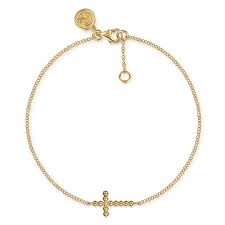 Yellow 14 Karat Cross, Bujukan Beaded Bracelet Length 7