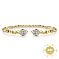 14K Yellow Gold Bujukan Pave' Diamond Split Bangle Bracelet with .25ctw Diamonds