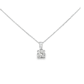Lady's White 14 Karat Four Prong Solitaire Necklace Length 18 With One