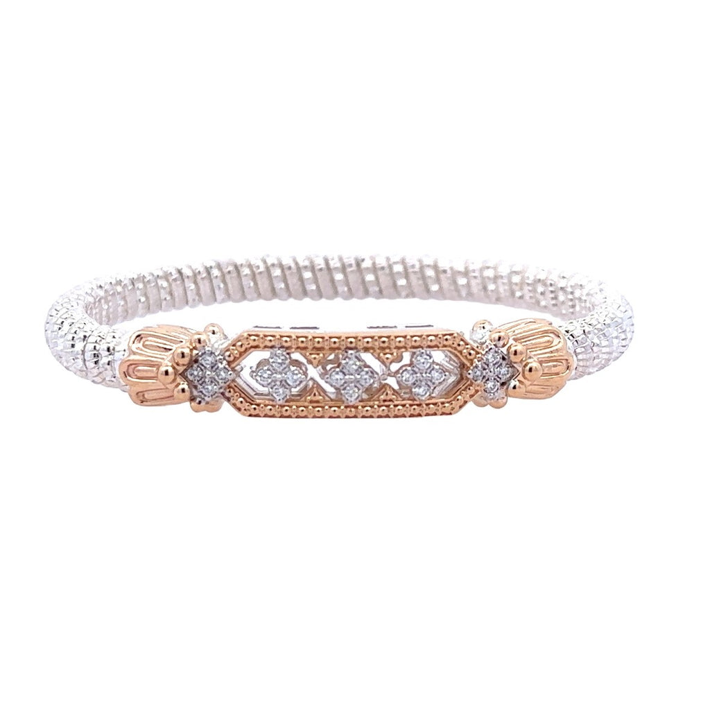 Lady's White/Yellow Sterling Silver/14Ky 6Mm Closed Band Bracelet With