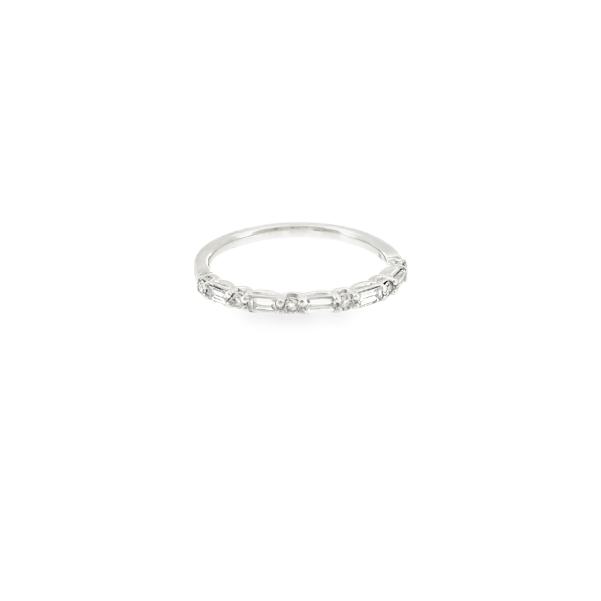 14 Karat White Gold, Alternating Baguette and Round Brilliant Cut Diamonds .35ctw Anniversary Ring