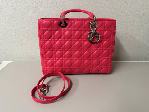 Lady Dior Large Dark Pink Lamb Tote with Strap, A Condition

*Not Af