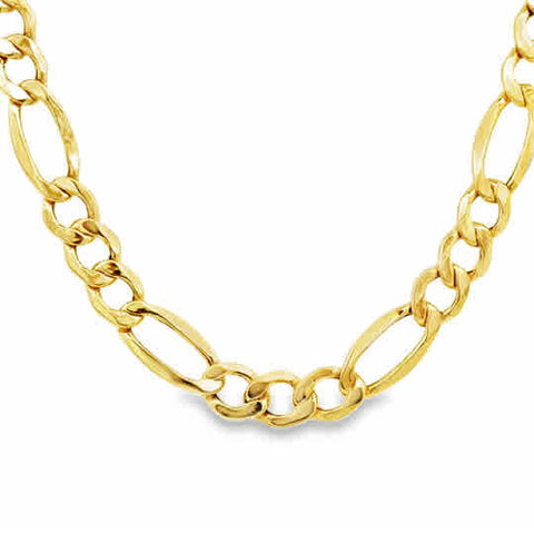 Yellow 14 Karat 7.2Mm Heavy Hollow Bevel Figaro Chain Length 22
