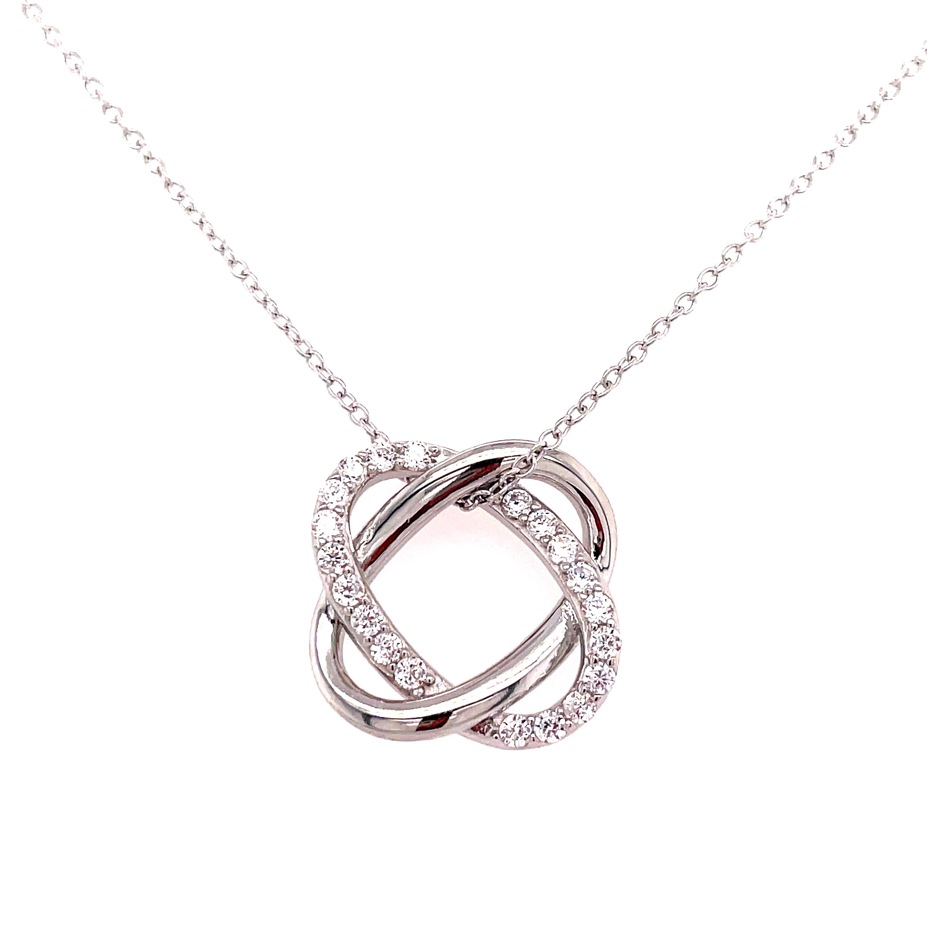 White Polished Sterling Silver Interlocking Ovals Jewelry With R Cubic