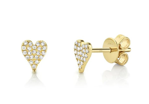 Lady's Yellow 14 Karat Pave' Heart Earrings With 0.10Tw Round G/H Si1