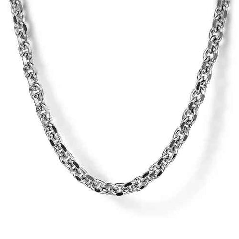 White Sterling Silver Gents Link Chain Length 22