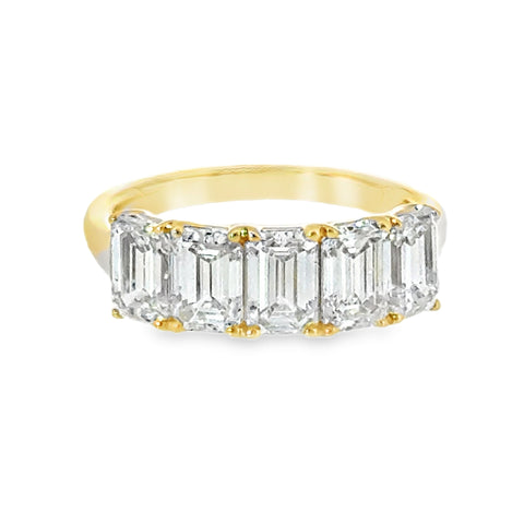 14 Karat Yellow Gold Anniversary Ring with Five (5) Emerald Cut Lab Created Diamonds 3.10ctw
