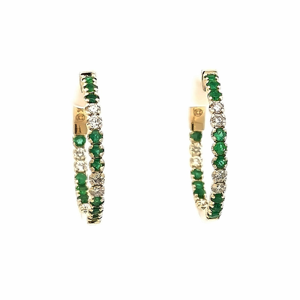 Emerald Inside Out Hoop Earrings | 14k Yellow