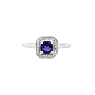 Lady's White 10 Karat Cushion Halo Fashion Ring With One 0.375Ct Round