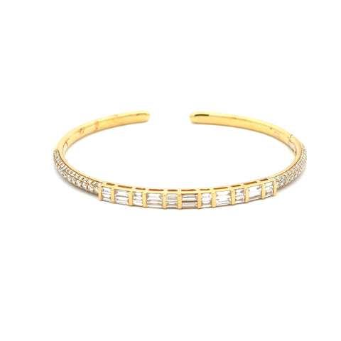 Lady's Yellow 18 Karat Bangle With Channel Stations And Pave' Bracelet