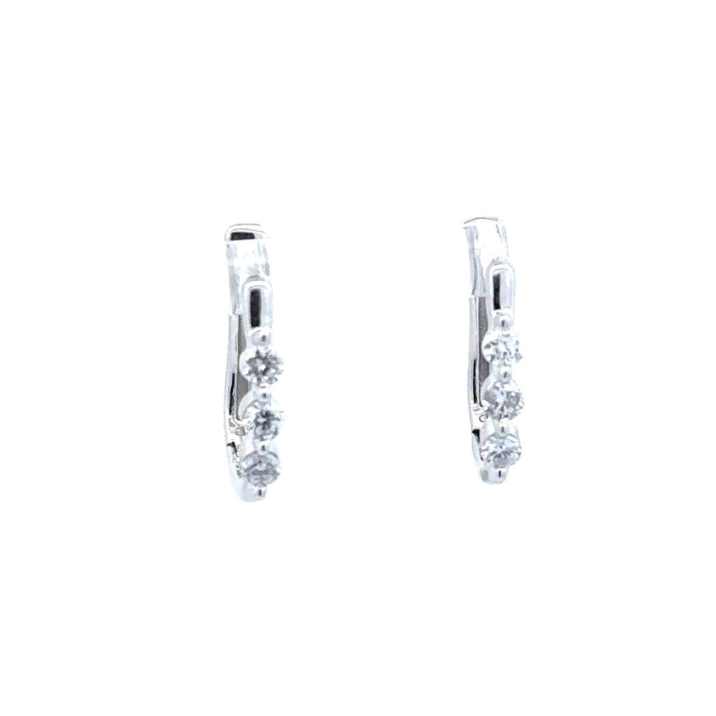 Three Stone Prong Set Hoop Earrings | 10k White