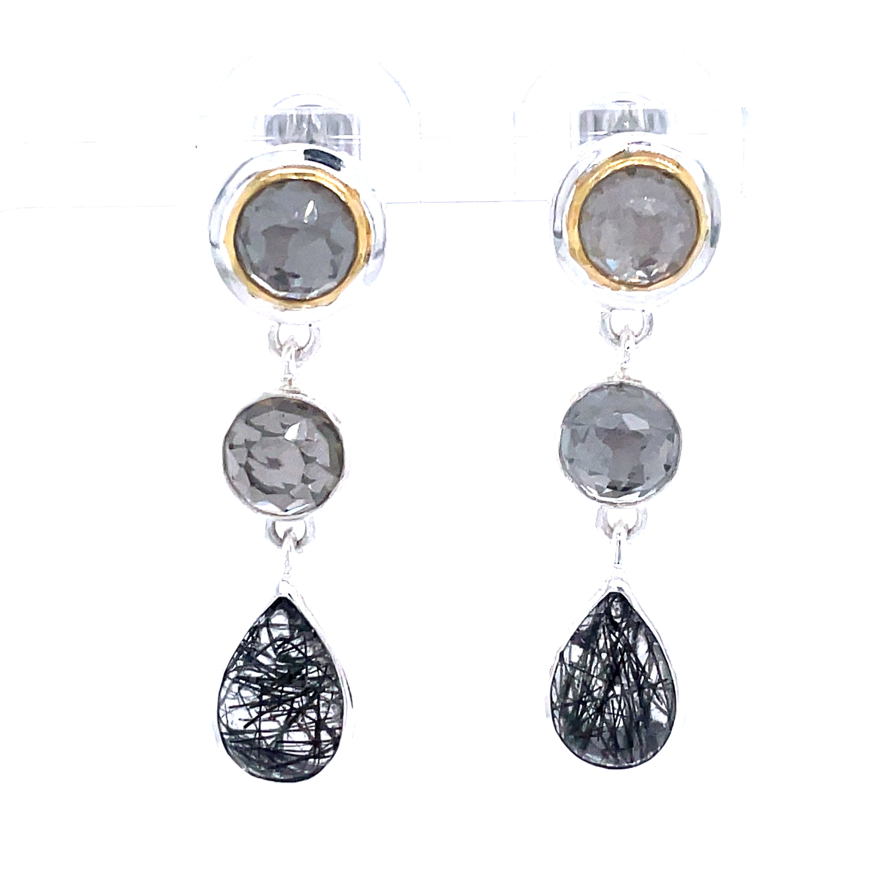Bezel Dangle Earrings | White Sterling/22k Yellow