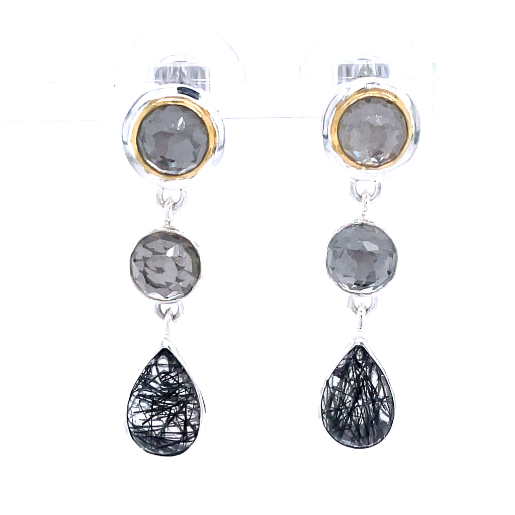 Bezel Dangle Earrings | 925 Sterling Silver/22k Yellow
