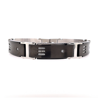 Men's Stainless Steel Black Plated Gun Metal with CZ Bracelet. Include