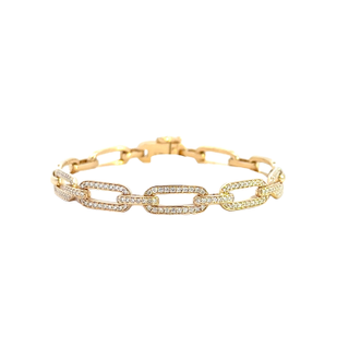 Yellow 14 Karat Bar, Oval Link Bracelet Length 7 0.96tw Round G/H SI1