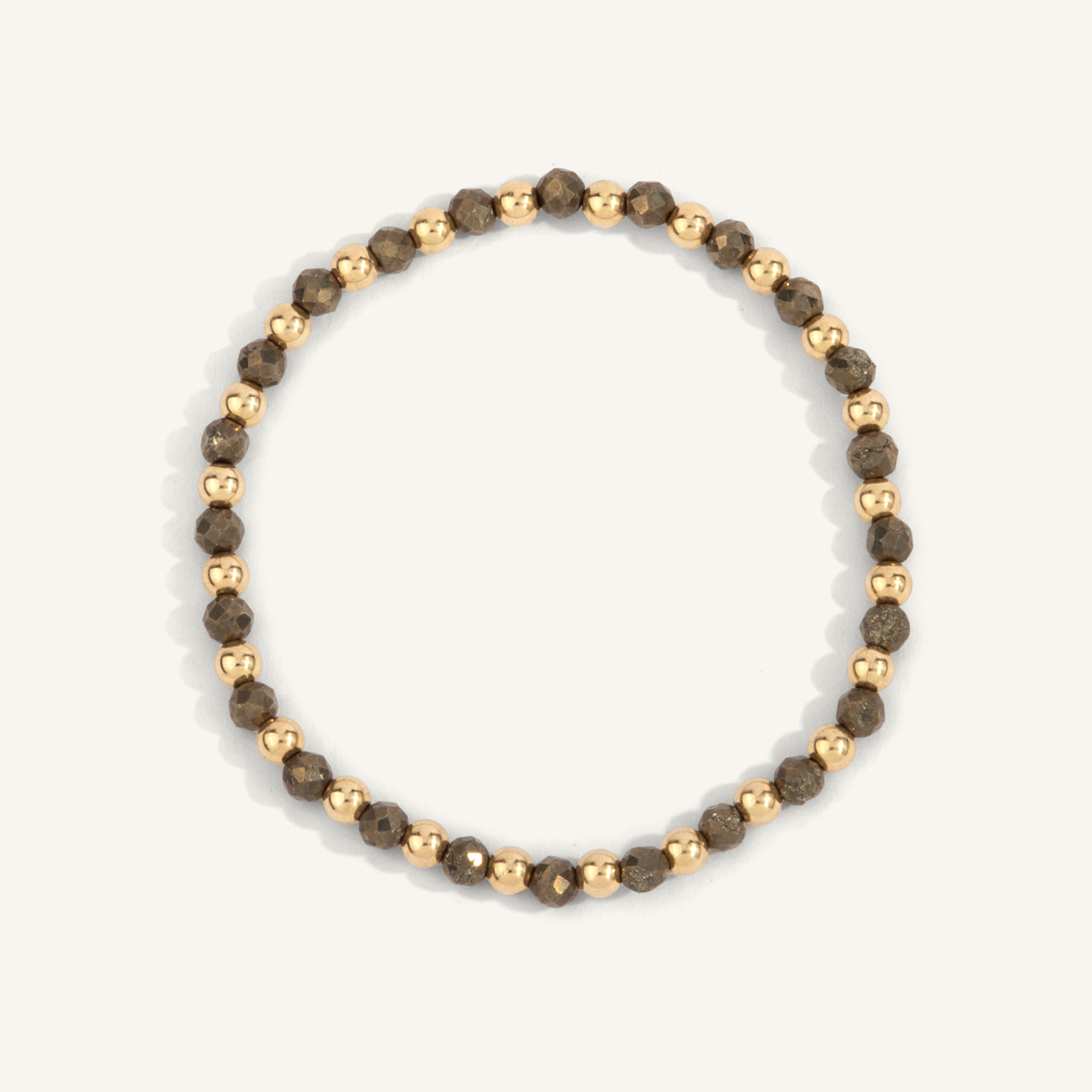 4mm Pyrite with Alternating Gold Filled Beads Bracelet 7''
