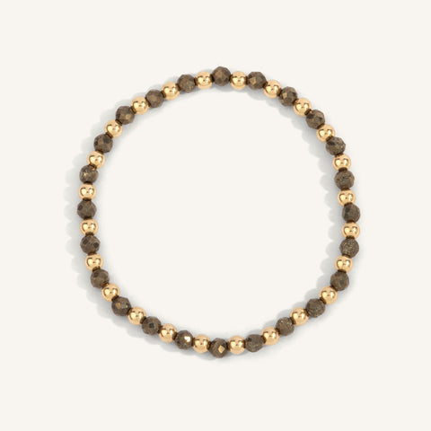 4mm Pyrite with Alternating Gold Filled Beads Bracelet 7''
