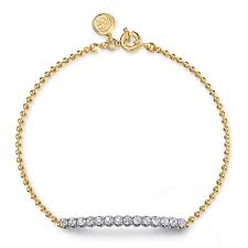 14K White and Yellow Gold White Sapphire Bar Bracelet