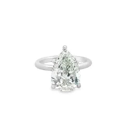 Lady's White Platinum Solitaire Ring Size 5.5 one = 4.36ct Pear J VS1