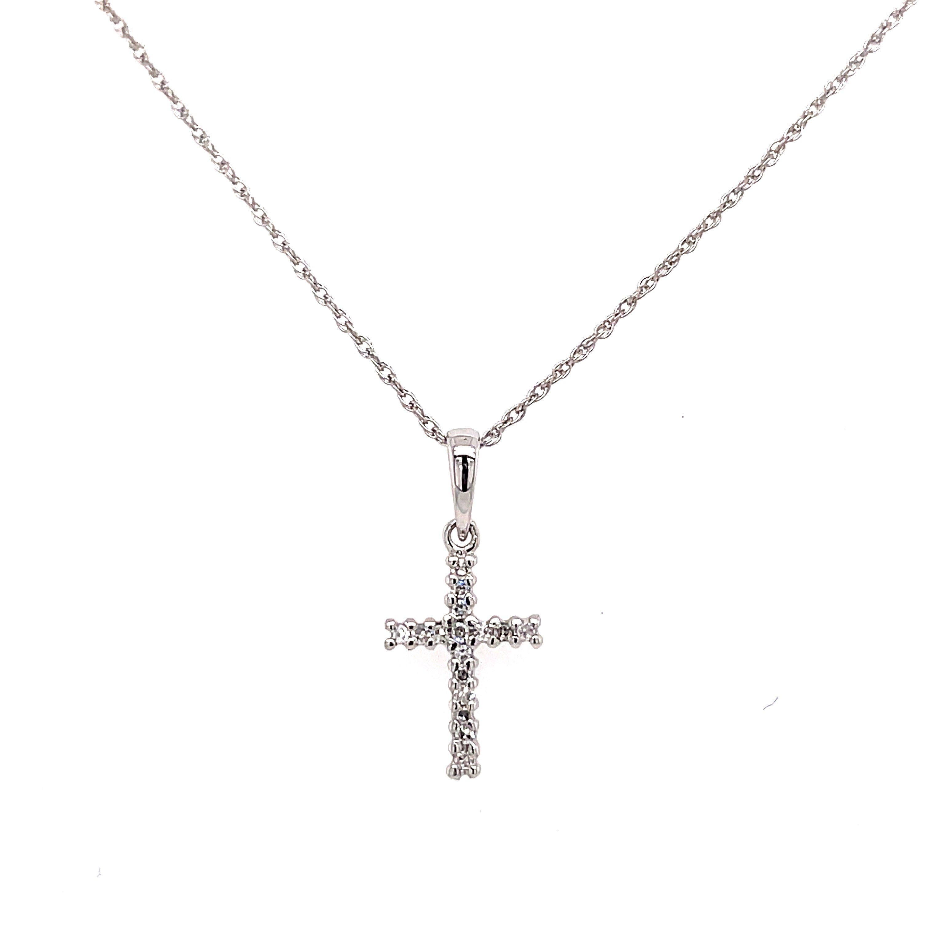 Lady's White 14 Karat Prong Set Cross Pendant With 0.07Tw Round H/I I1 Diamonds