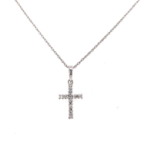 Lady's White 14 Karat Prong Set Cross Pendant With 0.07Tw Round H/I I1 Diamonds