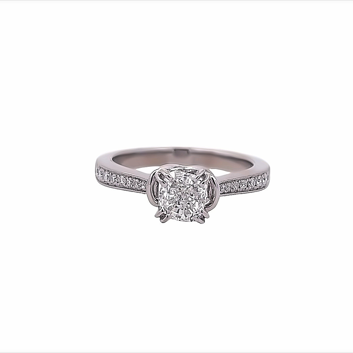 Tapered With Milgrain Ring | 18k White (0.96ct Cushion-Cut)