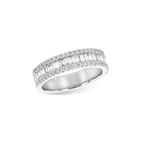 14 Karat White Gold Anniversary Ring with .51ctw Baguette Cut Diamonds and .49ctw Round Brilliant  Cut Diamonds