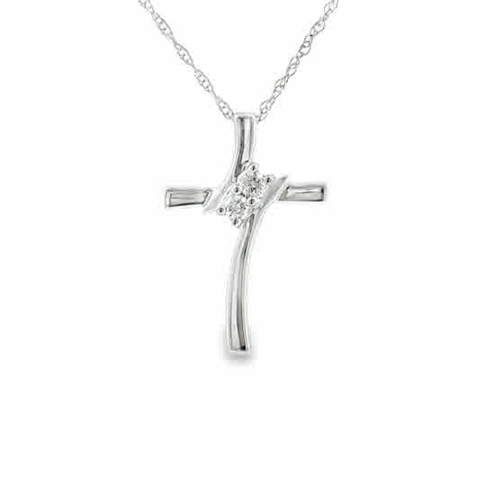 10 Karat White Gold Cross with 0.06tw Round Brilliant Cut H/I Si2 Diamonds