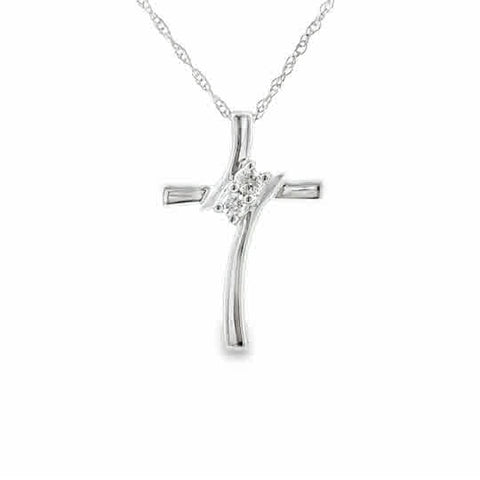 10 Karat White Gold Cross with 0.06tw Round Brilliant Cut H/I Si2 Diamonds