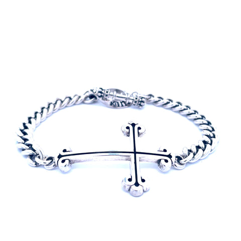 White Sterling Silver King Baby Chain Bracelet With Cross Bracelet