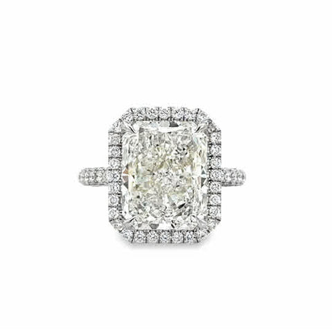 Lady's White Platinum Traditional Halo With Pave' Set Band Ring one =