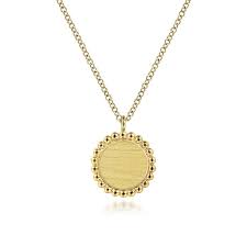 14K Yellow Gold Round Pendant Necklace with Bukukan Bead Frame, Bujukan Collection 17.5'' Chain