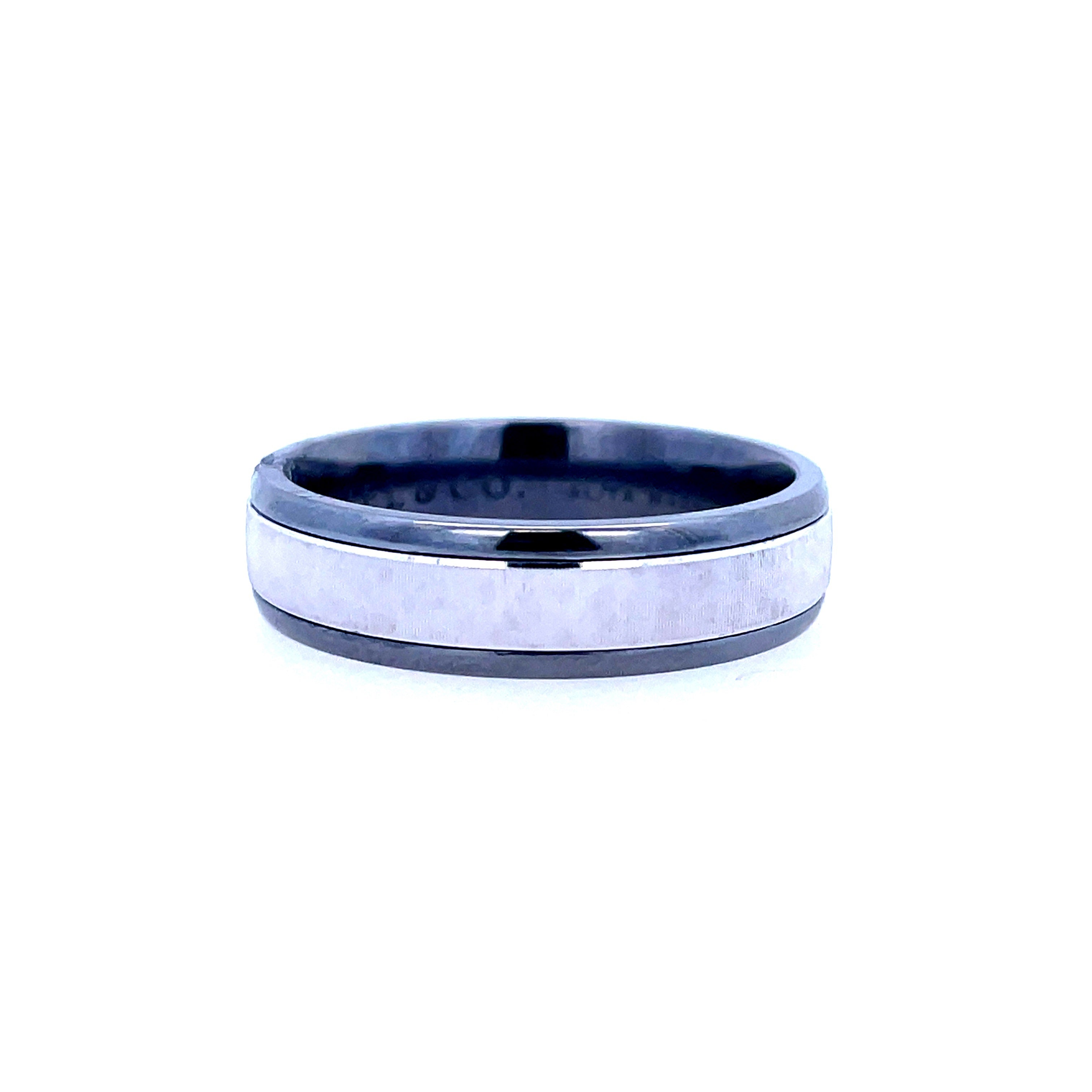 White Tantalum/14K 6Mm Brushed Center Wedding Band
