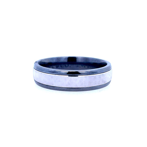 White Tantalum/14K 6Mm Brushed Center Wedding Band
