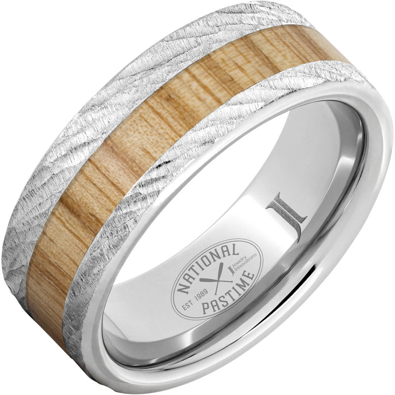 White Serenium 8Mm Flat With 3Mm Oc Ash Bark Wedding Band Size 11