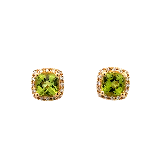 Lady's Yellow 14 Karat Cushion Halo Stud Earrings 2 = 2.20tw Cushion P