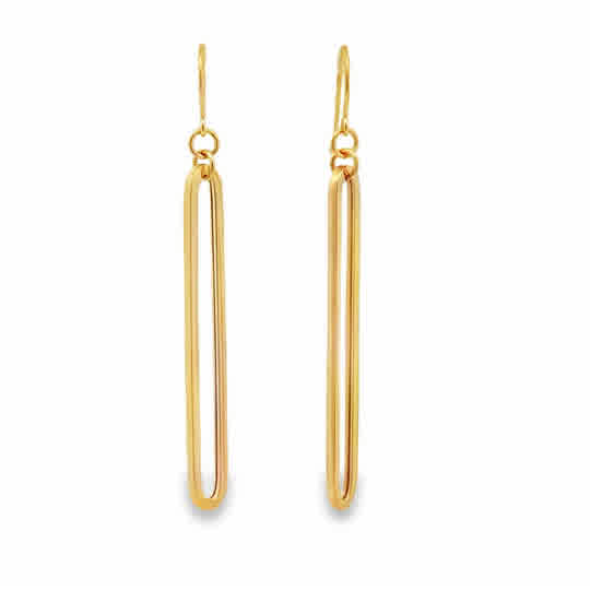 Lady's Yellow 14 Karat Open, Long Paperclip Earrings