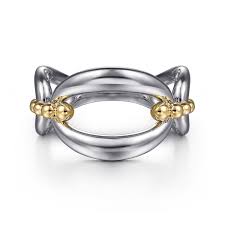 Tt Ss/14Kt Bujukan Collection, Oval Beaded Link Ring Size 7