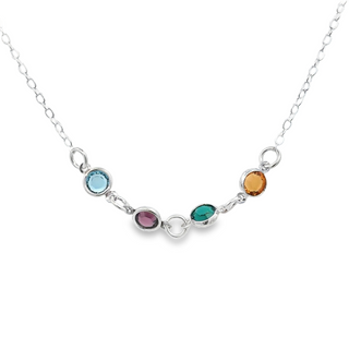 Lady's White Sterling Silver Dainty Birthstone Necklace With Four Beze