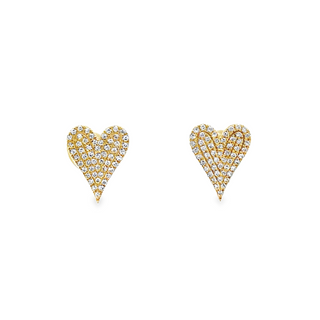 Lady's Yellow 10 Karat Medium, Pave' Heart Studs Earrings With 110 0.2