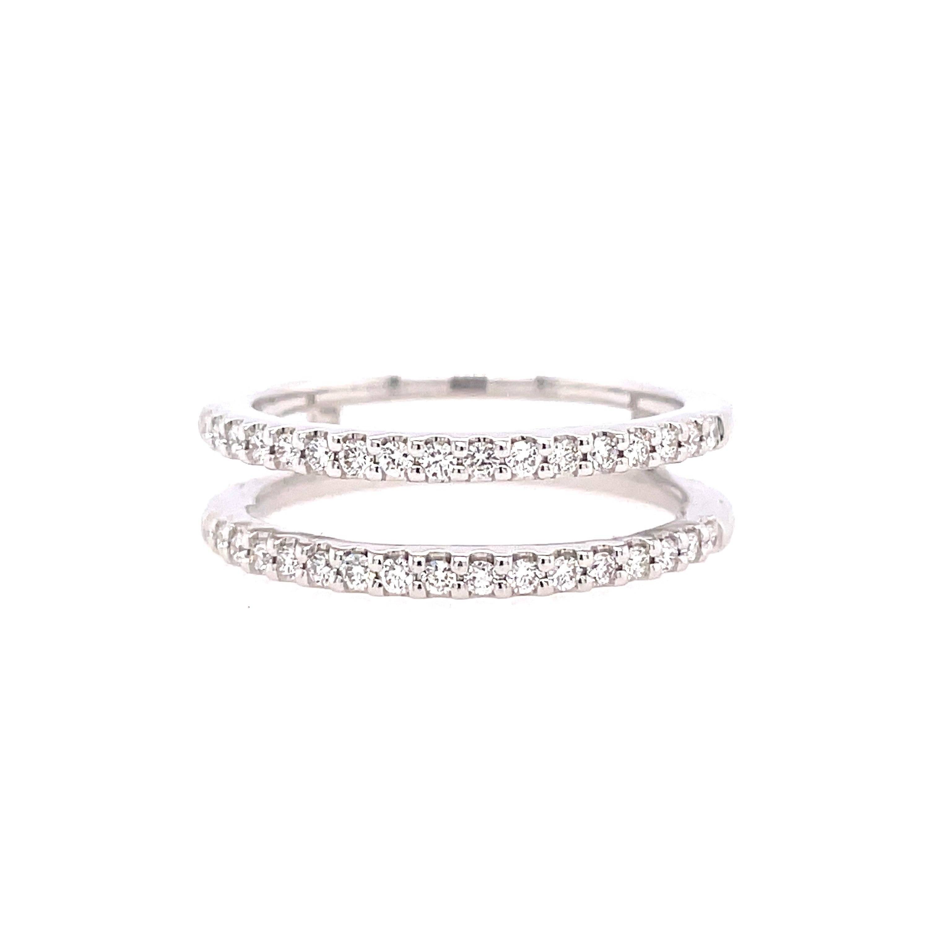 Lady's White Polished 14 Karat Prong Set, Two Row Guard Ring With 0.33