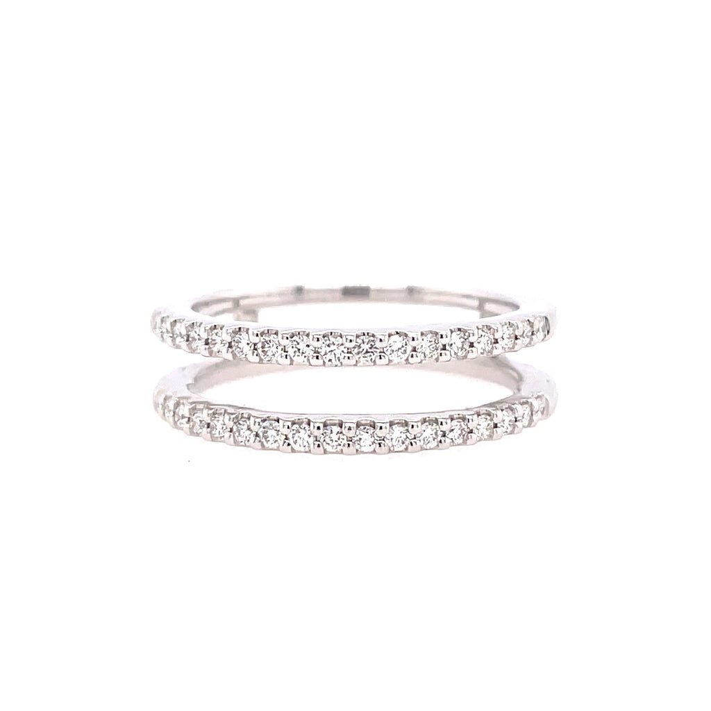 Lady's White Polished 14 Karat Prong Set, Two Row Guard Ring With 0.33