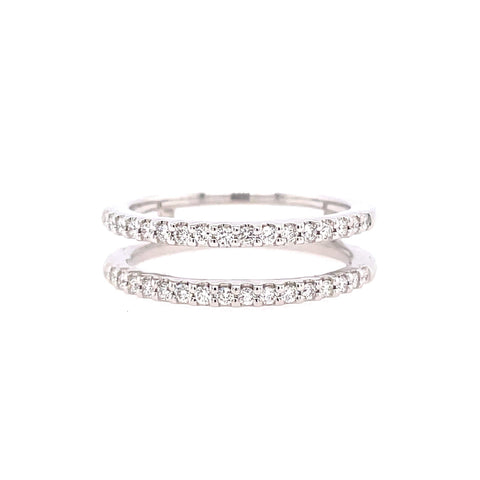 Lady's White Polished 14 Karat Prong Set, Two Row Guard Ring With 0.33