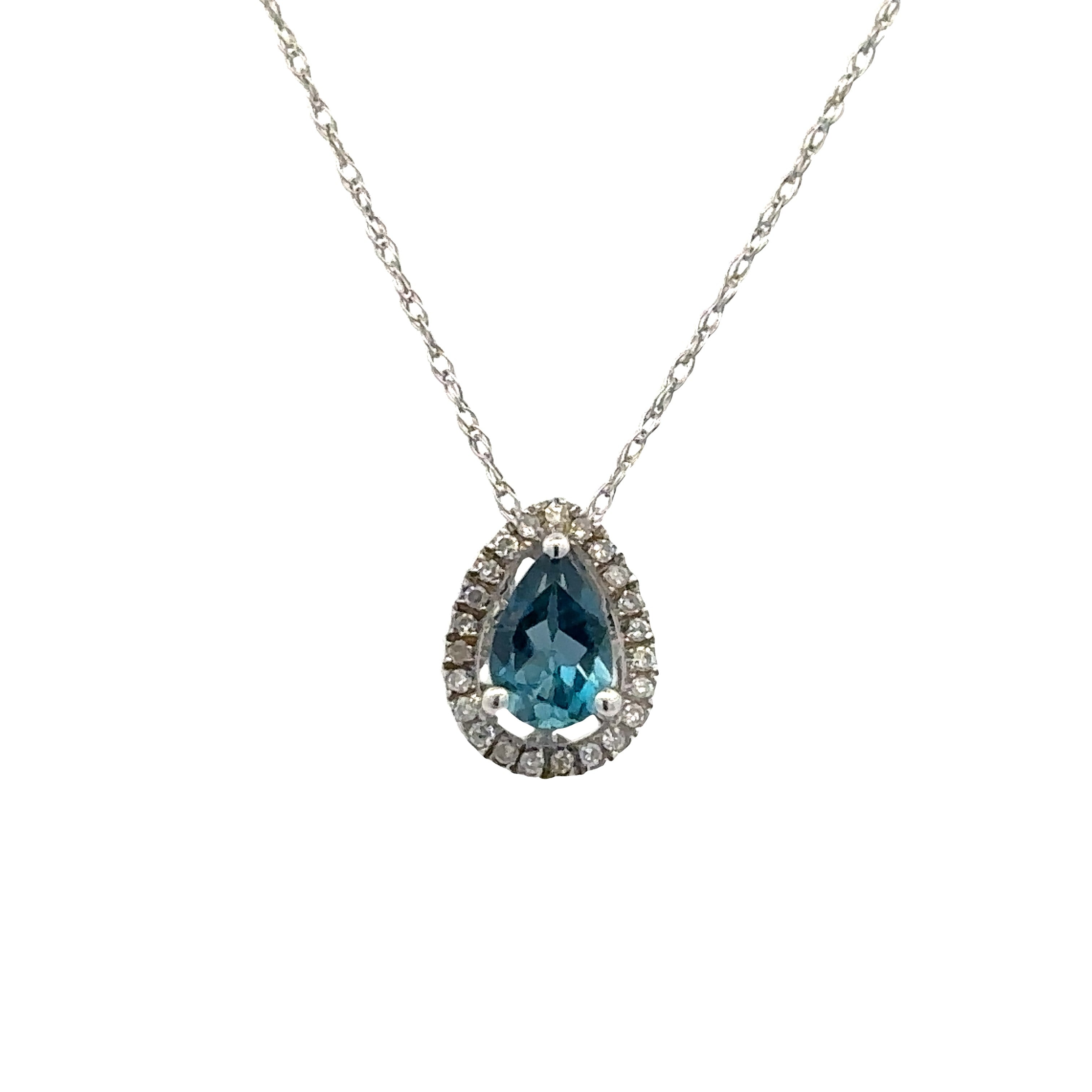 Teardrop Halo Topaz Necklace | 14k White (0.50ct Pear)