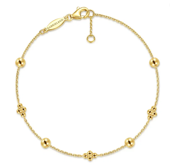 14K Yellow Gold Bujukan Ball and Clover Station Bracelet Bujukan Collection 7''