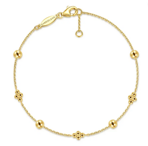 14K Yellow Gold Bujukan Ball and Clover Station Bracelet Bujukan Collection 7''