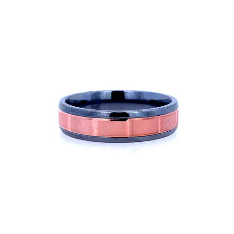 White/Rose Tantalum/14K 6Mm Lined Center Wedding Band